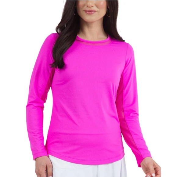 IBKUL Tops - Ibkul Womens Long Sleeve Crew Solid Top Hot Pink size small UPF 50+
